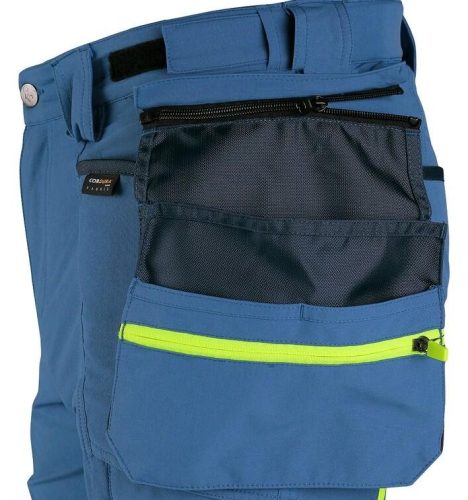 CXS Naos munkás deréknadrág - skék/vil.kék, hiviz sárga kiegészítőkkel
