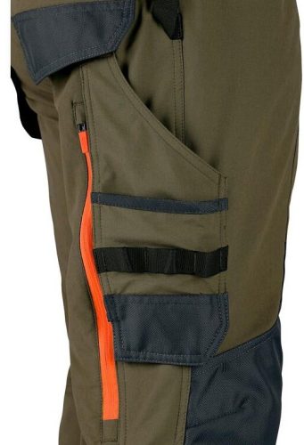 CXS Naos munkás deréknadrág - khaki olíva/hiviz narancs kiegészítőkkel