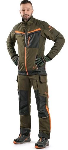 CXS Naos munkás deréknadrág - khaki olíva/hiviz narancs kiegészítőkkel