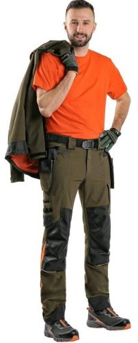 CXS Naos munkás deréknadrág - khaki olíva/hiviz narancs kiegészítőkkel