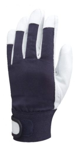 Szürke színkecske és kék pamut tépőzáras bőrkesztyű