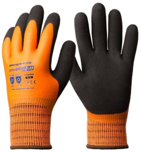 EUROWINTER téli narancs kesztyű, latex tenyér+ CSB réteg 