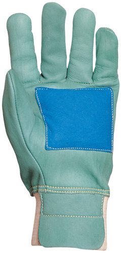 Zöld színmarha védőkesztyű szivacsos tenyérbéléssel 