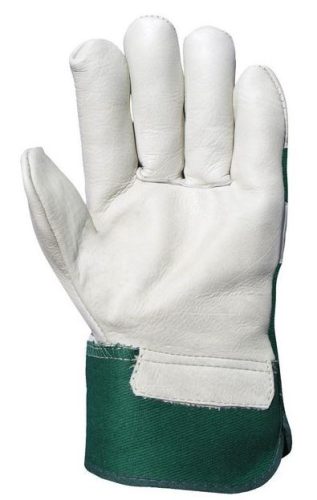 Szürke színmarha védőkesztyű zöld vászon kézhátta