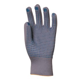   Kötött szüke vágás- és kopásálló nylon kesztyű két oldalán kék pöttyökkel 9-es méret
