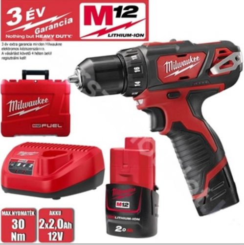 Milwaukee M12 BDD-202C akkumulátoros fúró-csavarozó (2x2,0Ah/12V)