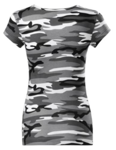 Camouflage női terepszínű pamutpóló - szürkés-terep