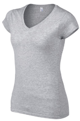 Gildan női V nyakú pamutpóló - sport grey
