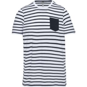 Gyerek csíkos környakú pamutpóló - navy/fehér