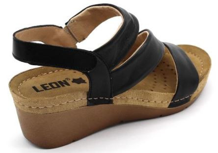 L1020 LEON Comfort női bőr szandál  - Fekete