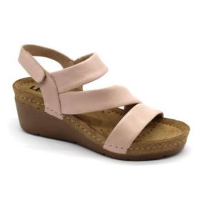 L1020 LEON Comfort női bőr szandál - Púder