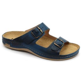 L703 LEON Comfort férfi csatos bőr-gyógypapucs - kék