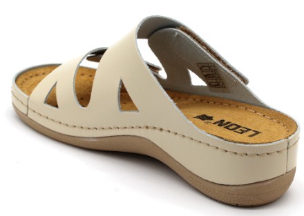 L906 LEON Comfort nyitott bőr papucs - bézs