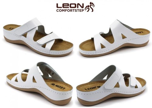 L906 LEON Comfort nyitott bőr papucs - fehér