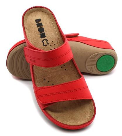 L907 Leon Comfort női bőr papucs - piros