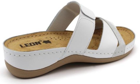 L909 LEON Comfort női bőr papucs - fehér
