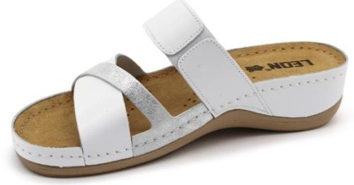 L909 LEON Comfort női bőr papucs - fehér