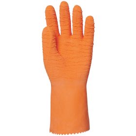   Vegyszerálló érdes felületű  narancs krepp latex kesztyű 32 cm