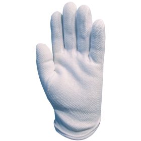 Fehér varrott pamutkesztyű tenyéren mini PVC pettyekkel