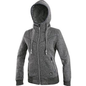 Női kapucnis, cipzáros szürke pulóver.