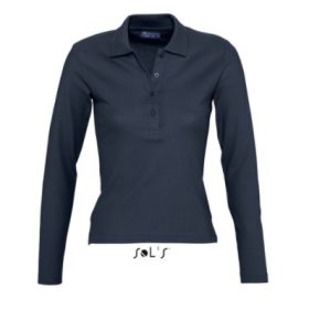 Sol's női galléros hosszú ujjú póló - navy